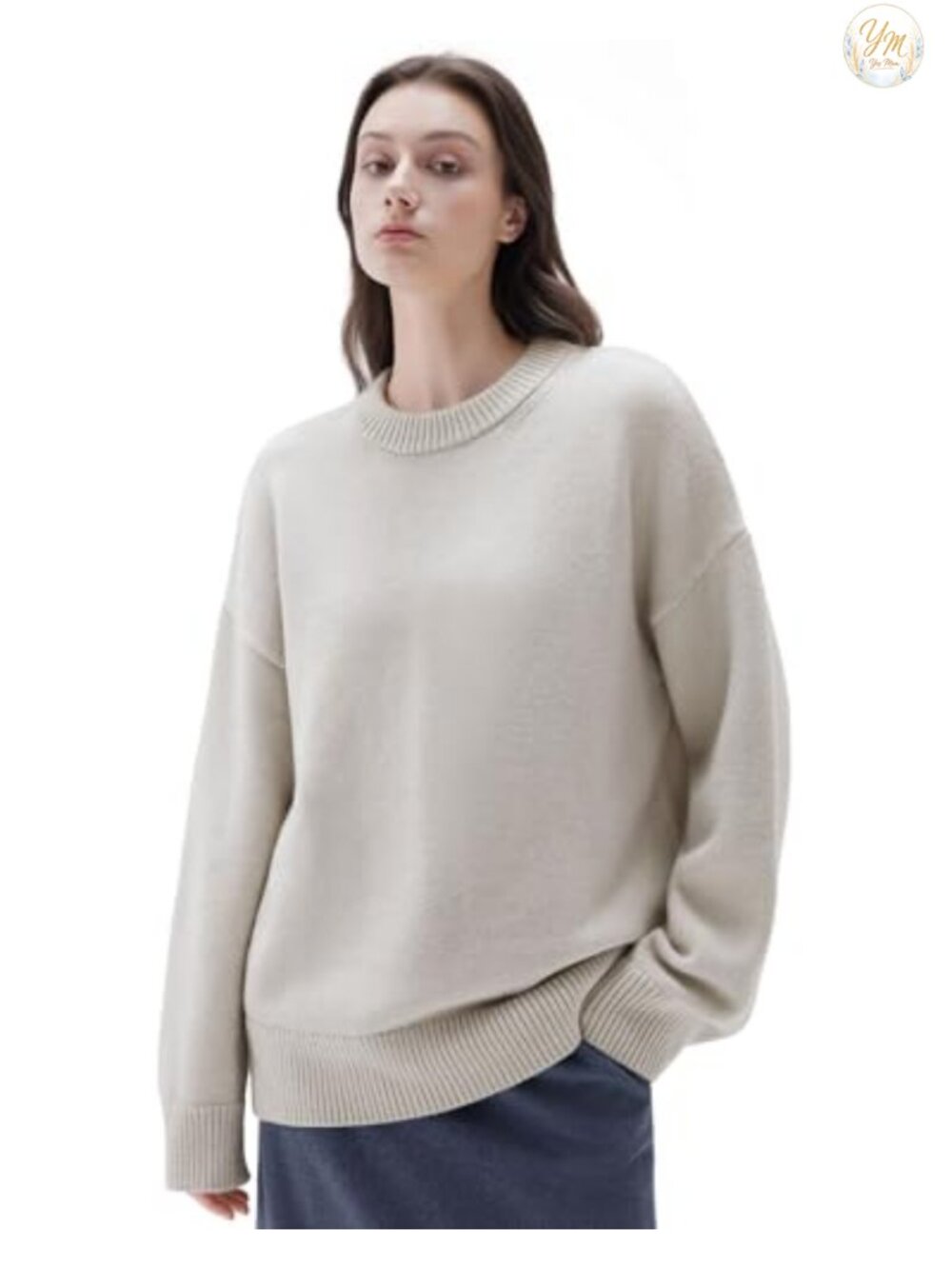 Women's Cashmere Blend Oversized Long Sleeve Pullover Sweater Crew Neck